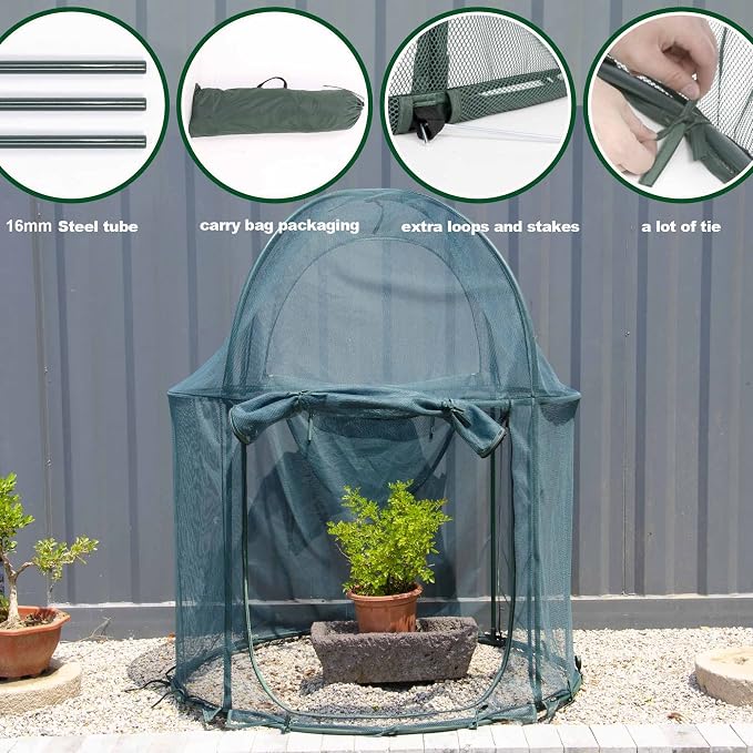 Round 4'x4' Large Plant Mesh Cover 4.9FT Tall Crop Netting Cage Pest Guard Cover - Image 6