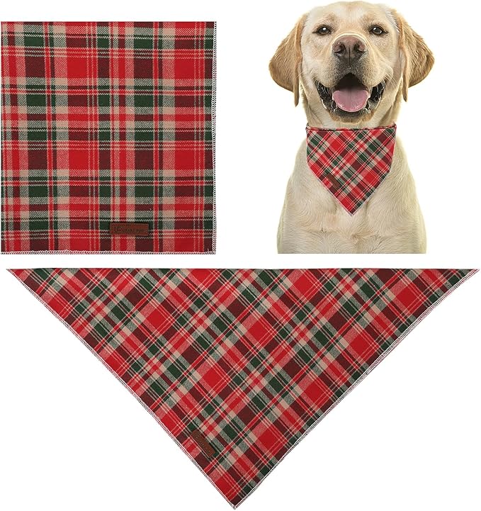 Christmas Plaid Dog Bandana–Red and Green Checked Triangle Scarf - Image 5