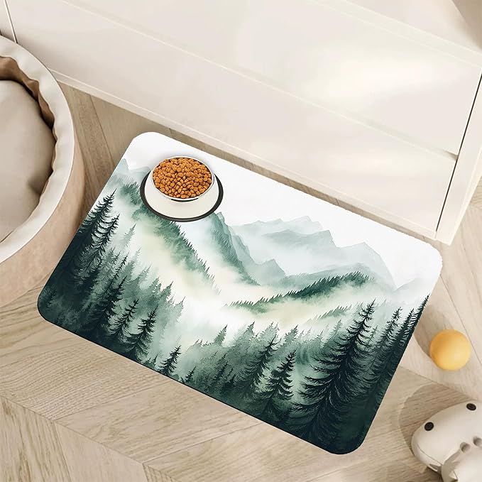 Misty Forest Mountain Dog Food Mat by Unknown
