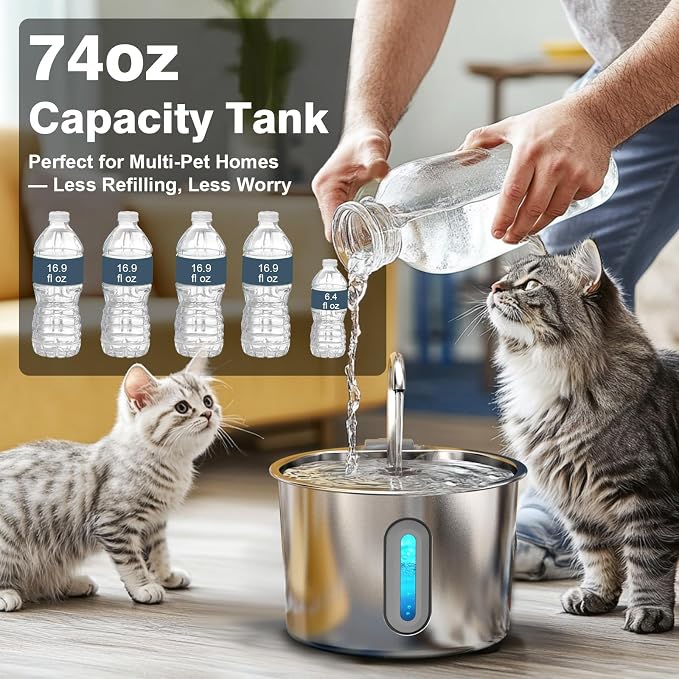 Cat Water Fountain, 74oz/2.2L Cat Fountain - Image 5