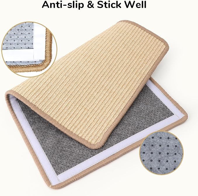 FUKUMARU 2 Packs Cat Scratching Mat, 23.6 x 15.7 Inch Natural Sisal Cat Scratch - Image 3