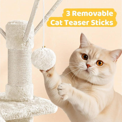Yaheetech Cat Tree, 67in Large Tower w/ 3 Removable Teaser Sticks, 2 Kitten-Ear - Image 7