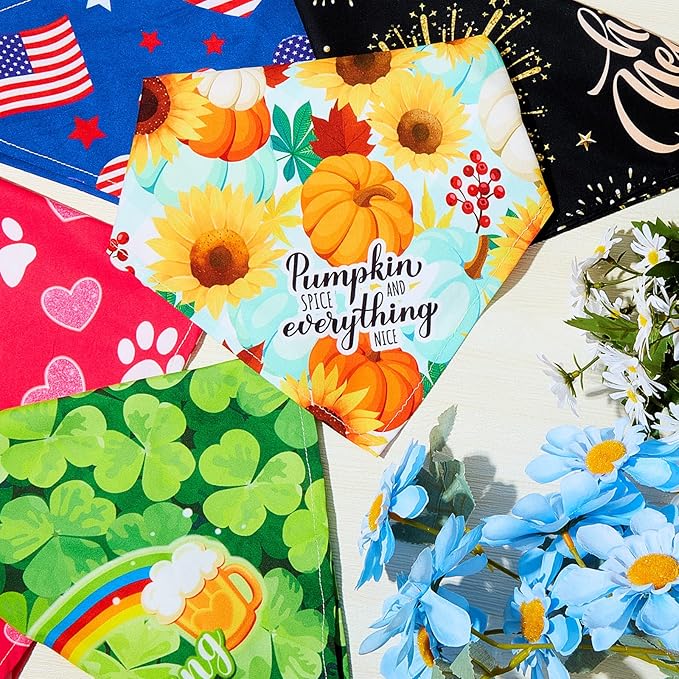Weewooday 9 Pcs Holiday Dog Bandanas St' Patrick's Day Easter Bandanas Birthday - Image 4