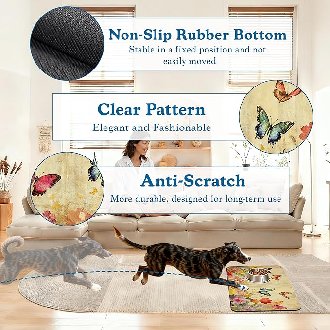 Vintage Butterfly Floral Pet Food Mat - Image 4