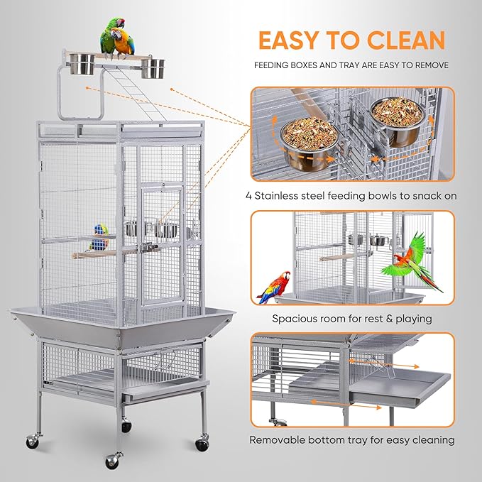 Nova Microdermabrasion 61 Inches Large Bird Cage Play Top Parrot Cockatiel - Image 4