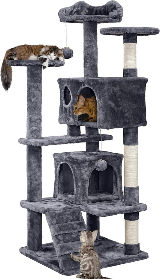 Yaheetech 54in Cat Tree, 2 Cozy Caves, Scratching Posts, Climbing Ladder by Yaheetech