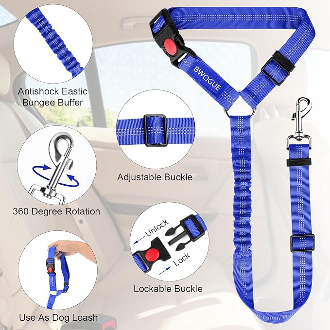 BWOGUE Pet Dog Cat Seat Belts, Car Headrest Restraint Adjustable Safety Leads - Image 4
