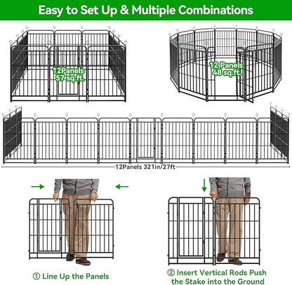 Heavy Duty Dog Playpen: 12 Steel Panels 40" Height, Square Steel Pipe - Image 8