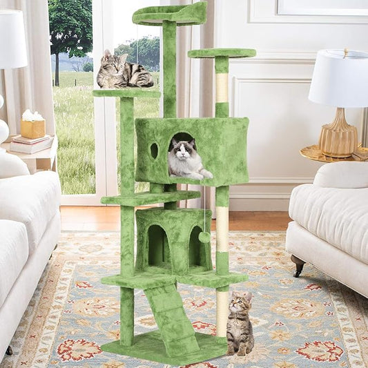 BestPet | 70" Cat Tree Tower | Green | Sturdy, Hanging Cat Toys, Observation - Image 2