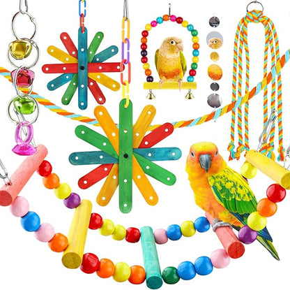 8 pcs Bird Toys for Parakeets by QUOZUO