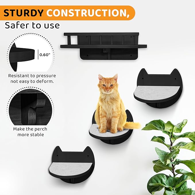 Cat Wall Shelves with 3 Steps – Modern Wood Wall Mounted Furniture, Climber & - Image 7