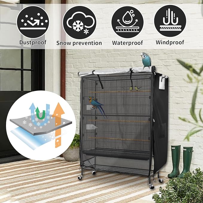 Bird Cage Covers for Night, 38”L×23”W×51”H, 420D Fabric Washable Waterproof - Image 3