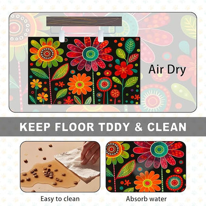 Vibrant Flower Pattern Pet Food Mat Spill-Proof Cat Feeding Mats Non-Slip Mat - Image 6