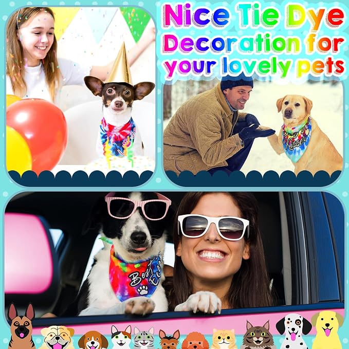 50 Pcs Tie Dye Dog Bandanas Bulk Pet Bibs Colorful Triangle Scarf Tie Dye - Image 5