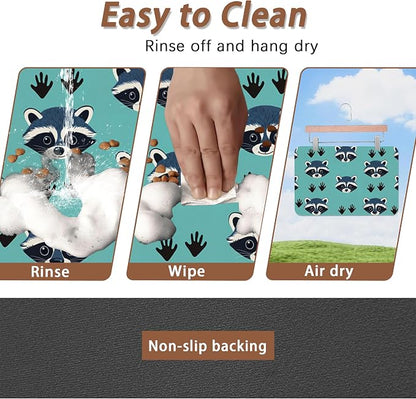 Cute Raccoon Dog Food Mat for Floors, Absorbent Pet Food and Water Bowl Mats - Image 4