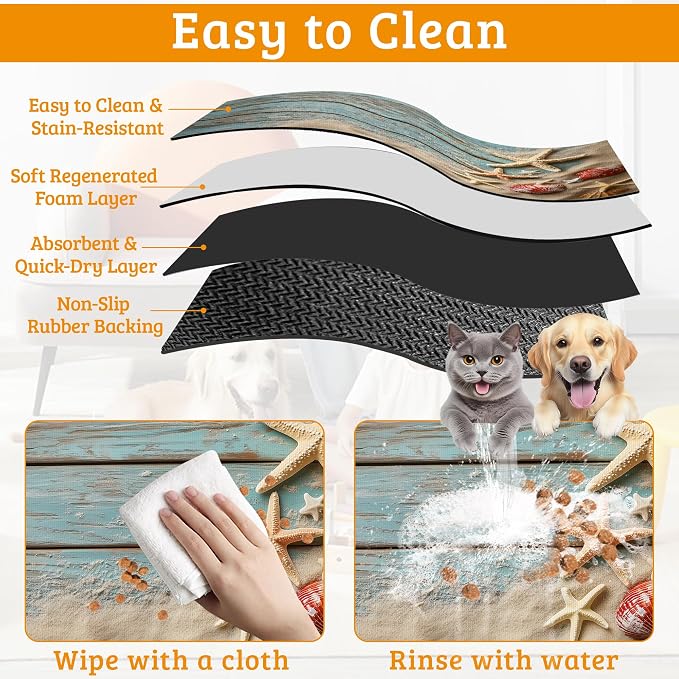 Sand Starfish Dog Cat Food Mat, Wood Board Absorbent Waterproof Placemat - Image 5