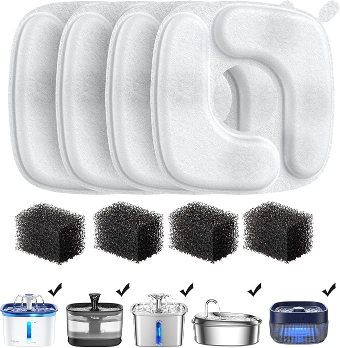 Veken Cat Water Fountain Filters, 4 Pack Replacement Filters & 4 Pack by Veken
