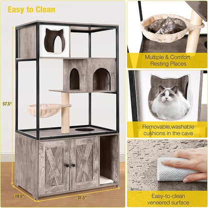 Aivituvin Cat Litter Box Enclosure, Litter Box Furniture Hidden, Wooden Cat - Image 6