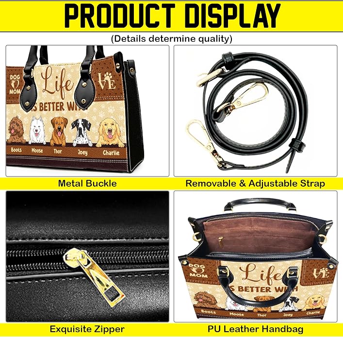 Personalized Pet Mom Leather Handbag – Custom Name Dog Cat Photo Purse - Image 3