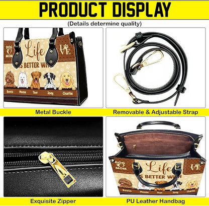 Personalized Pet Mom Leather Handbag – Custom Name Dog Cat Photo Purse - Image 3