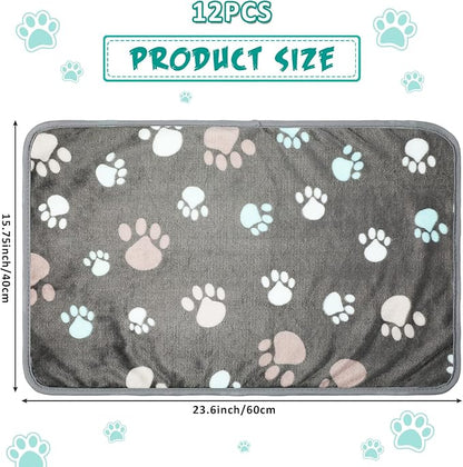 Tegeme 12 Pcs Pet Blankets Soft Fluffy Fleece Dog Cat Warm Paw Print Pattern - Image 2