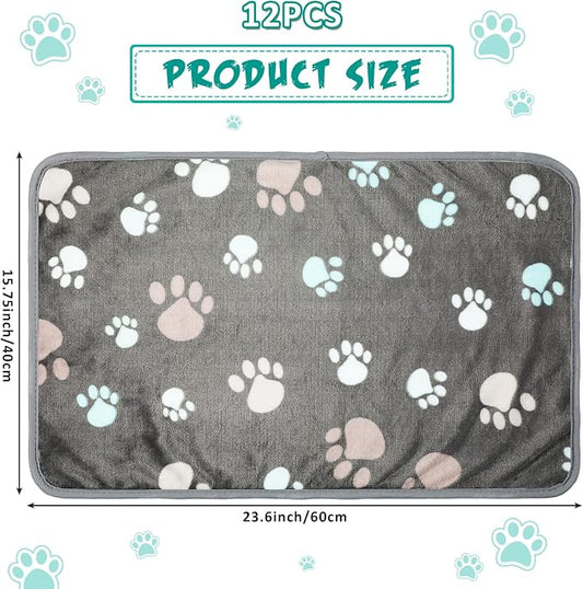 Tegeme 12 Pcs Pet Blankets Soft Fluffy Fleece Dog Cat Warm Paw Print Pattern - Image 2