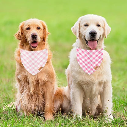 2Pcs Pink Plaid Dog Bandanas Valentine's Triangle Pet Scarf Adjustable Puppy - Image 7