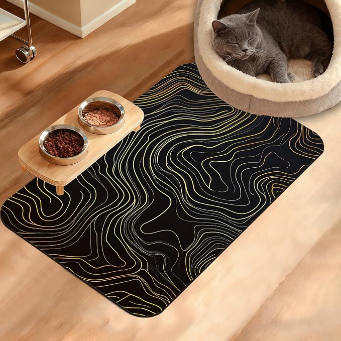 Dog Bowl Mat, Abstract Map Pet Feeding Mat by Unknown