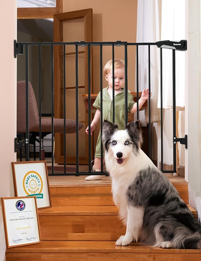 Babelio Baby Gate for Stairs, Kitchen & Doorways, No Bottom Bar| One-Handed by BABELIO