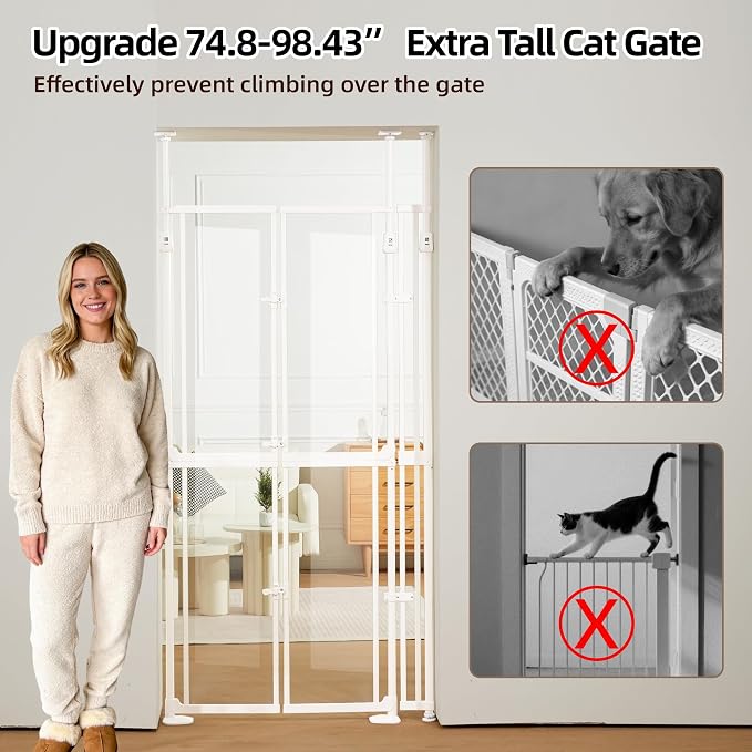 74.80-98.43'' Extra Tall Cat Gate, Adjustable 33.86 and 41.7" Wide, Transparent - Image 3