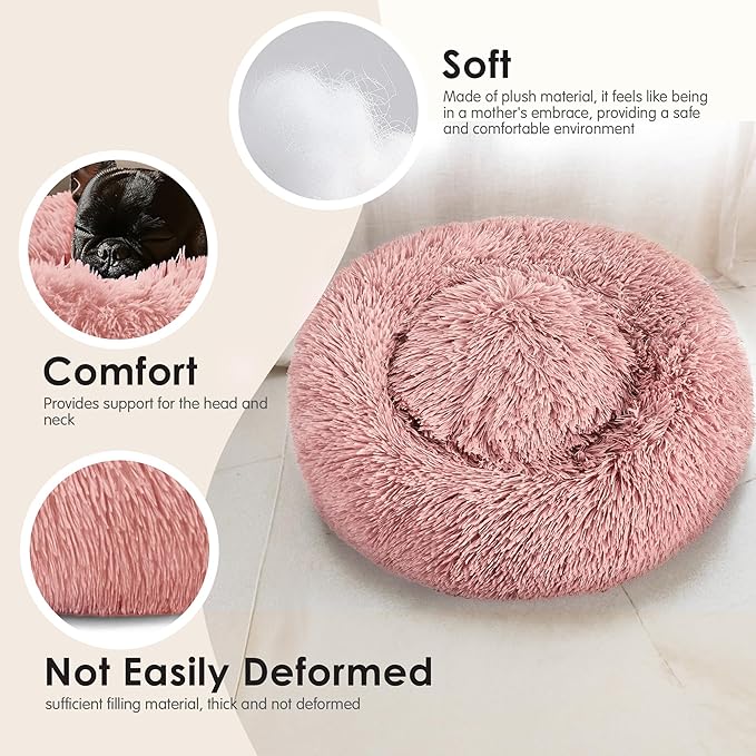 28in Large Dog Bed, Medium Size Dog and Cats, Calming Donut Bed - Image 4