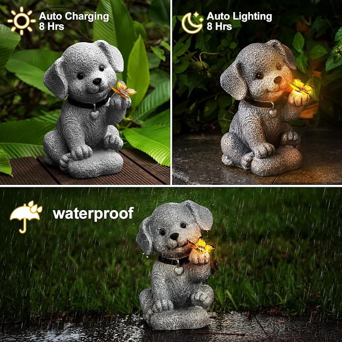 Solar Dog Garden Statue with Lantern Light – 8.2in Outdoor Dog Figurine - Image 5