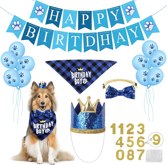Dog Birthday Party Supplies, Dog Birthday Hat Bandana Scarf by Selemoy