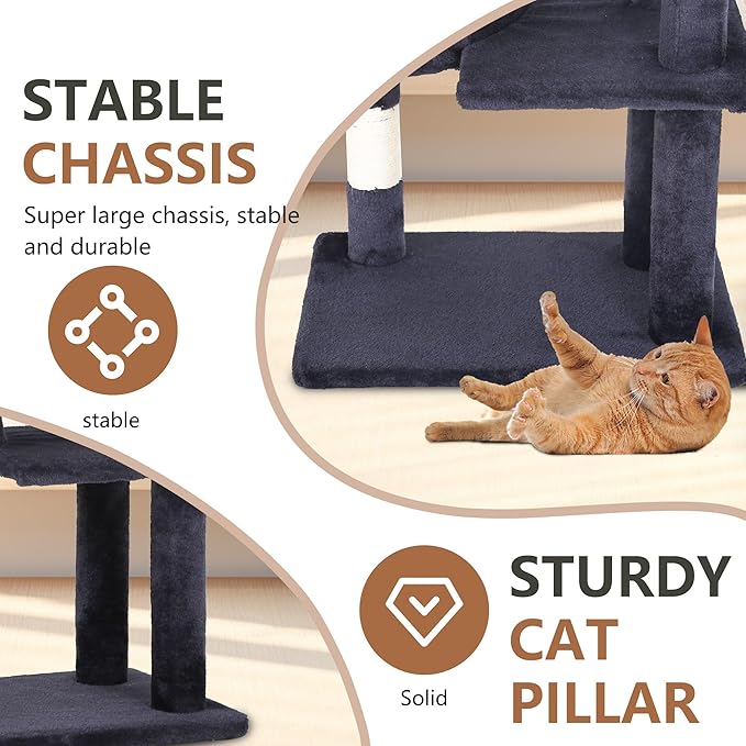FDW | 36" Cat Tree Tower | Dark Gray | Multi-Level Indoor Activity Center - Image 6