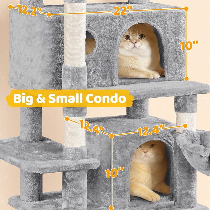 Yaheetech Cat Tree, 67in Large Tower w/ 3 Removable Teaser Sticks, 2 Kitten-Ear - Image 9