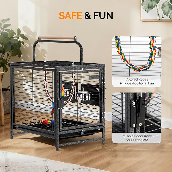 VINGLI Bird Cage, 25 inch Wrought Iron Bird Travel Carrier, Cage - Image 7