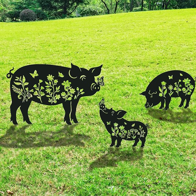 Pig Metal Garden Stakes Yard Decor, Lawn Ornaments by RNGMSI