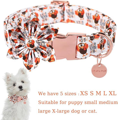Thanksgiving Dog Collar with Flower, Turkey Cotton Flower Collar - Image 2