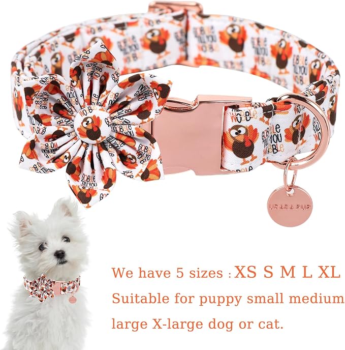Thanksgiving Dog Collar with Flower, Turkey Cotton Flower Collar - Image 2