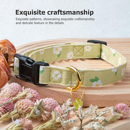 Cotton Handmade Dog Collar Cute and Distinctive Patterns Green Flower - Image 5