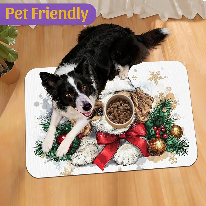 Christmas Dog and Cat Food Mat, Absorbent Feeding Placemat, Waterproof Non-Slip - Image 7