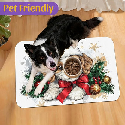 Christmas Dog and Cat Food Mat, Absorbent Feeding Placemat, Waterproof Non-Slip - Image 7