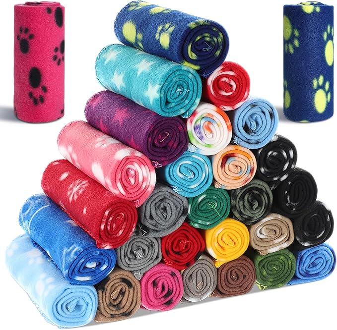 Chumia 28 Pieces Puppy Blanket Bulk Small Fleece Pet Blanket by Chumia