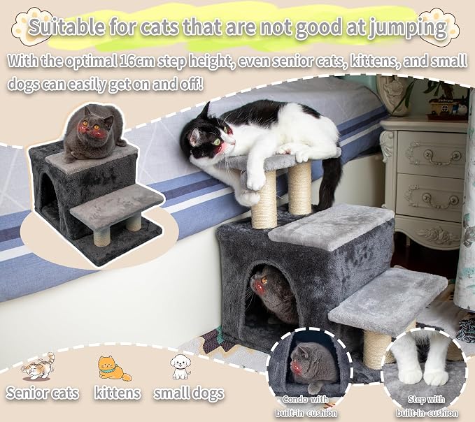 3-in-1 Pet Stairs for Cats for High Bed, Adjustable Dog Steps, Modular 3-Tier - Image 3