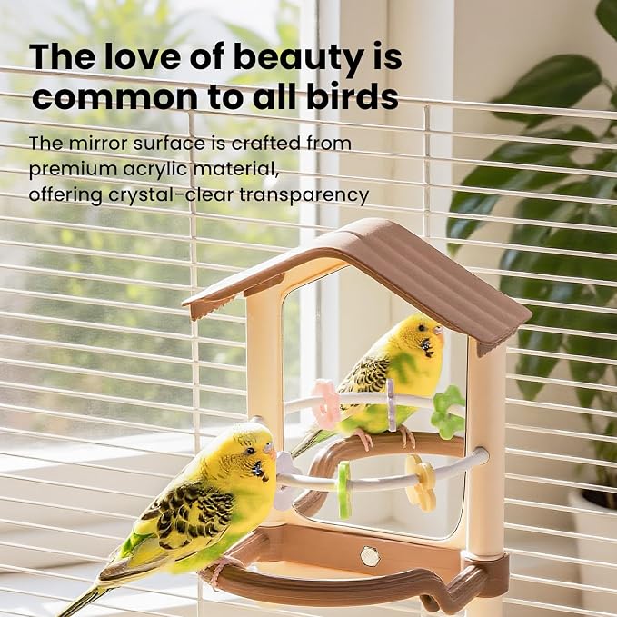 8.1 Inch Pet Bird Mirror with Perch Stand and Parakeet Chew Toys, Parrot Toys - Image 3