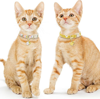 Faygarsle 2 Pack Striped Plaid Floral Pattern Cat Collars Breakaway Safety - Image 7