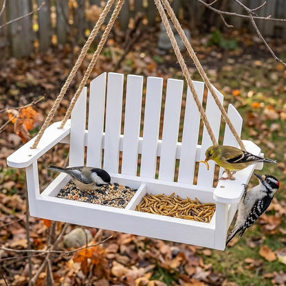 Solution4Patio White Swing Bird Feeder, Squirrel-Proof Metal Mesh Tray - Image 6