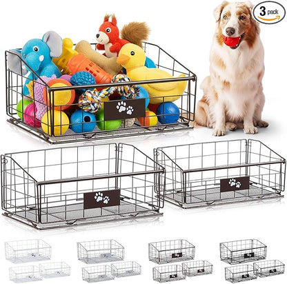 Mimorou 3 Pack Metal Dog Toy Baskets Multi-sized Foldable Dog Toy Bins Box by Mimorou