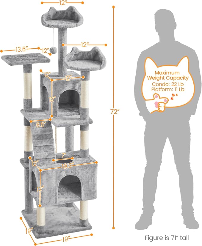 Yaheetech XL Cat Tree, 72in Multi-Level Cat Tower - Image 3