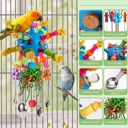 Parrot Toys Bird Toys Perch Pullable Stainless Steel Spoons Colorful Acrylic - Image 3